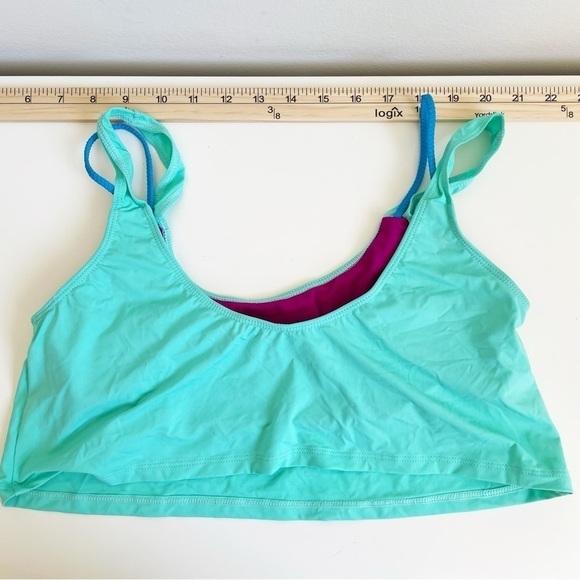 NEW Basta Surf Reversible Bikini Top size medium teal blue modest bright purple - Picture 2 of 5